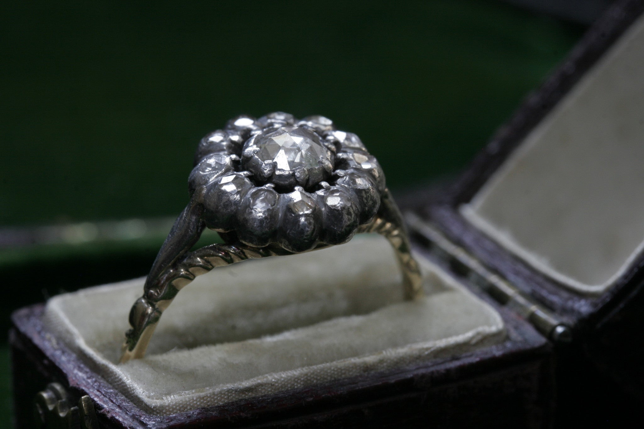Georgian Yellow Gold and Silver Rose Cut Diamond 3 Stone Half Hoop Ring —  Gembank1973